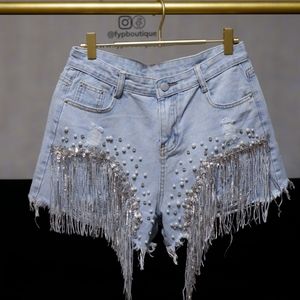 Embellished Denim Shorts